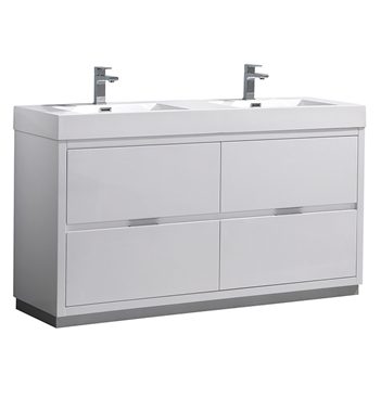 Fresca Valencia 60" Glossy White Free Standing Double Sink Modern Bathroom Vanity