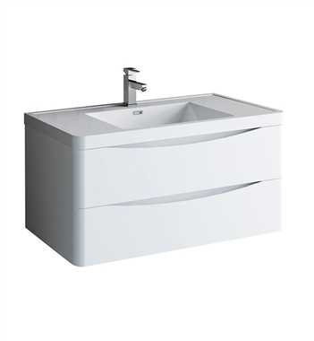 Fresca Tuscany 40" Glossy White Wall Hung Modern Bathroom Cabinet with Integrated Sink