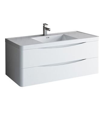 Fresca Tuscany 48" Glossy White Wall Hung Modern Bathroom Cabinet with Integrated Sink