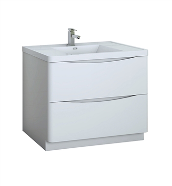 Fresca Tuscany 40" Glossy White Free Standing Modern Bathroom Cabinet with Integrated Sink