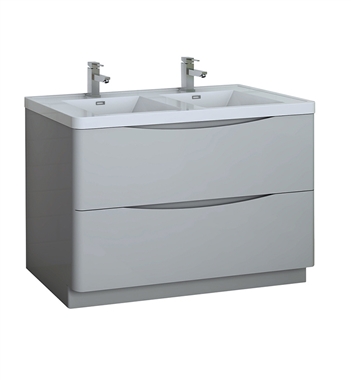 Fresca Tuscany 48" Glossy Gray Free Standing Modern Bathroom Cabinet with Integrated Double Sink