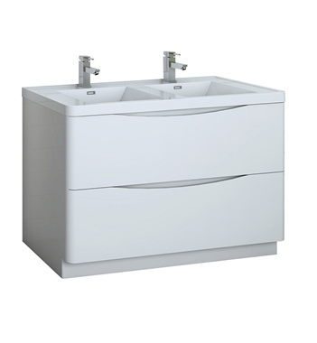 Fresca Tuscany 48" Glossy White Free Standing Modern Bathroom Cabinet with Integrated Double Sink