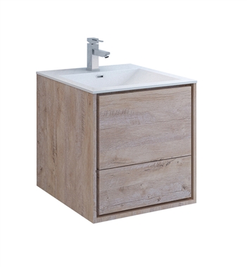 Fresca Catania 24" Rustic Natural Wood Wall Hung Modern Bathroom Cabinet with Integrated Sink