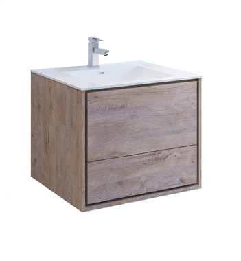 Fresca Catania 30" Rustic Natural Wood Wall Hung Modern Bathroom Cabinet with Integrated Sink