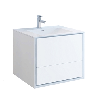 Fresca Catania 30" Glossy White Wall Hung Modern Bathroom Cabinet with Integrated Sink