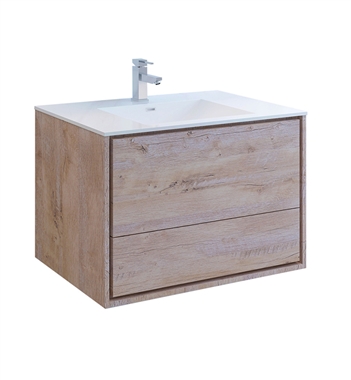 Fresca Catania 36" Rustic Natural Wood Wall Hung Modern Bathroom Cabinet with Integrated Sink