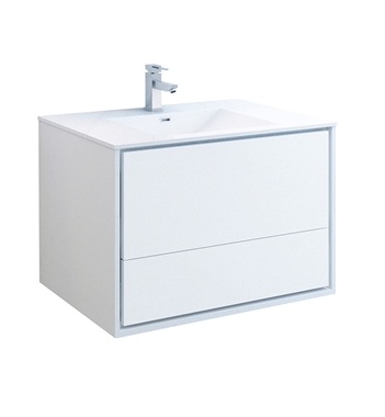 Fresca Catania 36" Glossy White Wall Hung Modern Bathroom Cabinet with Integrated Sink