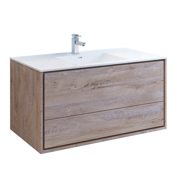 Fresca Catania 48" Rustic Natural Wood Wall Hung Modern Bathroom Cabinet with Integrated Sink