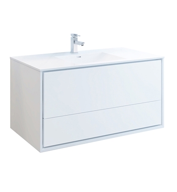 Fresca Catania 48" Glossy White Wall Hung Modern Bathroom Cabinet with Integrated Sink