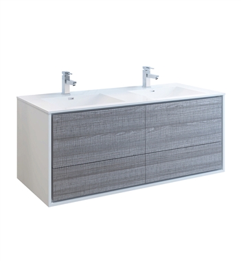 Fresca Catania 60" Ash Gray Wall Hung Modern Bathroom Cabinet with Integrated Double Sink