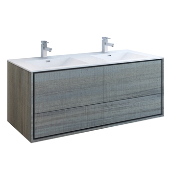 Fresca Catania 60" Ocean Gray Wall Hung Modern Bathroom Cabinet with Integrated Double Sink