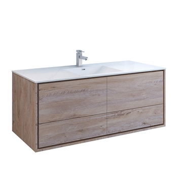 Fresca Catania 60" Rustic Natural Wood Wall Hung Modern Bathroom Cabinet with Integrated Single Sink