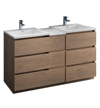 Fresca Lazzaro 60" Gray Wood Free Standing Double Sink Modern Bathroom Cabinet w/ Integrated Sinks