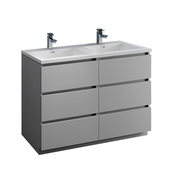 Fresca Lazzaro 48" Gray Free Standing Modern Bathroom Cabinet w/ Integrated Double Sink