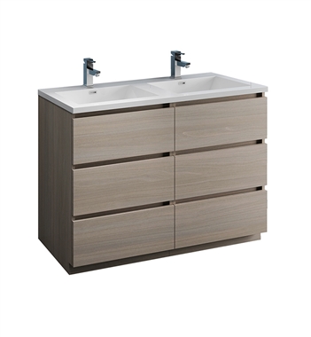 Fresca Lazzaro 48" Gray Wood Free Standing Modern Bathroom Cabinet w/ Integrated Double Sink