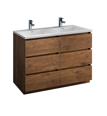 Fresca Lazzaro 48" Rosewood Free Standing Modern Bathroom Cabinet w/ Integrated Double Sink