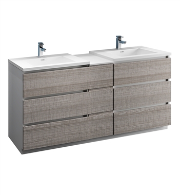 Fresca Lazzaro 72" Ash Gray Free Standing Double Sink Modern Bathroom Cabinet w/ Integrated Sinks