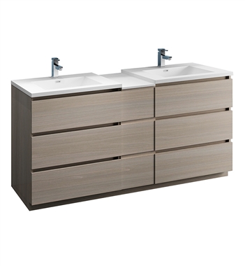 Fresca Lazzaro 72" Gray Wood Free Standing Double Sink Modern Bathroom Cabinet w/ Integrated Sinks