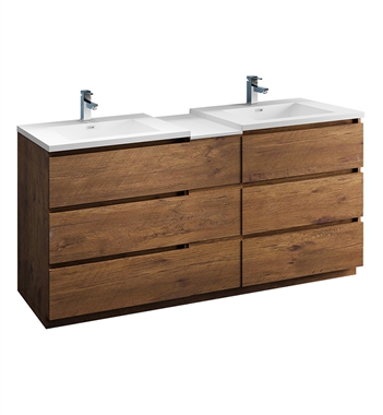 Fresca Lazzaro 72" Rosewood Free Standing Double Sink Modern Bathroom Cabinet w/ Integrated Sinks