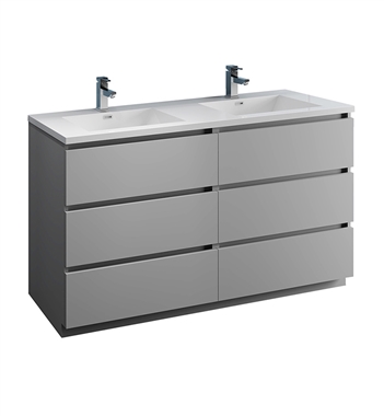 Fresca Lazzaro 60" Gray Free Standing Modern Bathroom Cabinet w/ Integrated Double Sink