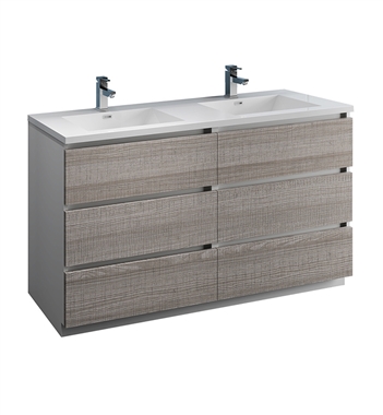 Fresca Lazzaro 60" Ash Gray Free Standing Modern Bathroom Cabinet w/ Integrated Double Sink