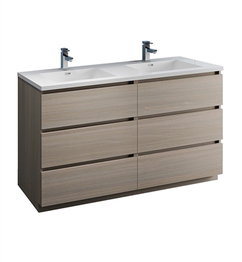 Fresca Lazzaro 60" Gray Wood Free Standing Modern Bathroom Cabinet w/ Integrated Double Sink