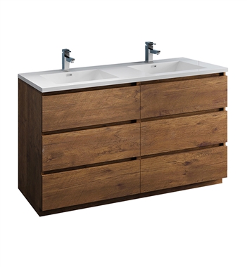 Fresca Lazzaro 60" Rosewood Free Standing Modern Bathroom Cabinet w/ Integrated Double Sink