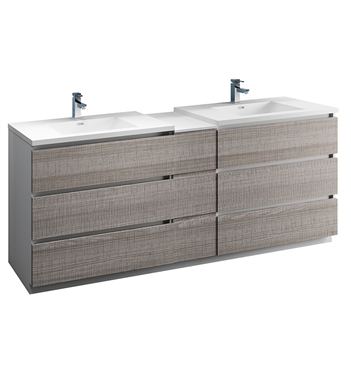 Fresca Lazzaro 84" Ash Gray Free Standing Double Sink Modern Bathroom Cabinet w/ Integrated Sinks