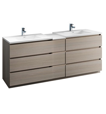 Fresca Lazzaro 84" Gray Wood Free Standing Double Sink Modern Bathroom Cabinet w/ Integrated Sinks