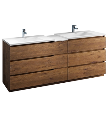 Fresca Lazzaro 84" Rosewood Free Standing Double Sink Modern Bathroom Cabinet w/ Integrated Sinks