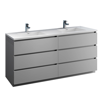 Fresca Lazzaro 72" Gray Free Standing Modern Bathroom Cabinet w/ Integrated Double Sink