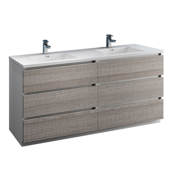 Fresca Lazzaro 72" Ash Gray Free Standing Modern Bathroom Cabinet w/ Integrated Double Sink