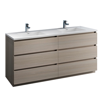 Fresca Lazzaro 72" Gray Wood Free Standing Modern Bathroom Cabinet w/ Integrated Double Sink