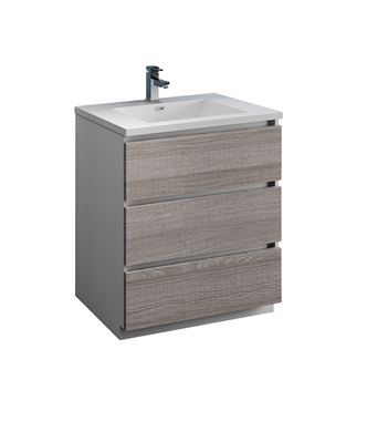 Fresca Lazzaro 30" Ash Gray Free Standing Modern Bathroom Cabinet with Integrated Sink