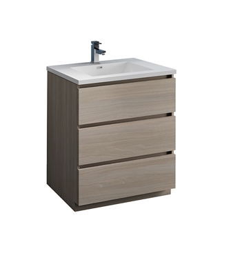 Fresca Lazzaro 30" Gray Wood Free Standing Modern Bathroom Cabinet with Integrated Sink