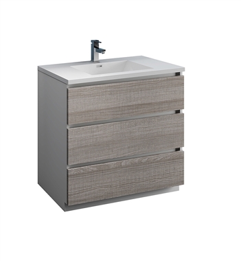 Fresca Lazzaro 36" Ash Gray Free Standing Modern Bathroom Cabinet with Integrated Sink