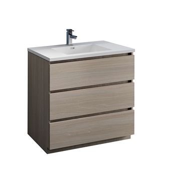 Fresca Lazzaro 36" Gray Wood Free Standing Modern Bathroom Cabinet with Integrated Sink