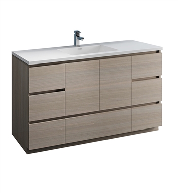 Fresca Lazzaro 60" Gray Wood Free Standing Modern Bathroom Cabinet w/ Integrated Single Sink