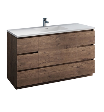 Fresca Lazzaro 60" Rosewood Free Standing Modern Bathroom Cabinet w/ Integrated Single Sink