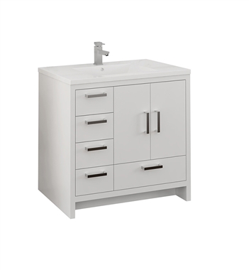 Fresca Imperia 36" Glossy White Free Standing Modern Bathroom Cabinet w/ Integrated Sink - Left Version