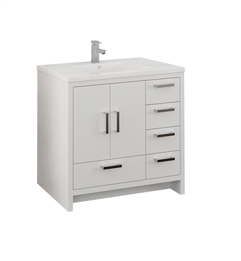 Fresca Imperia 36" Glossy White Free Standing Modern Bathroom Cabinet w/ Integrated Sink - Right Version