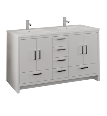 Fresca Imperia 60" Glossy White Free Standing Modern Bathroom Cabinet w/ Integrated Double Sink