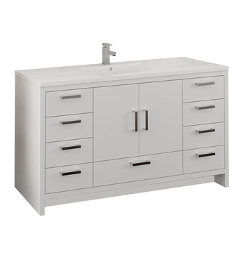 Fresca Imperia 60" Glossy White Free Standing Modern Bathroom Cabinet w/ Integrated Single Sink