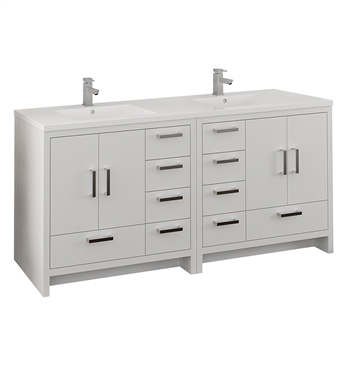 Fresca Imperia 72" Glossy White Free Standing Double Sink Modern Bathroom Cabinet w/ Integrated Sink