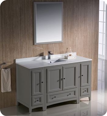 Fresca Oxford 54" Gray Traditional Bathroom Vanity with 2 Side Cabinets