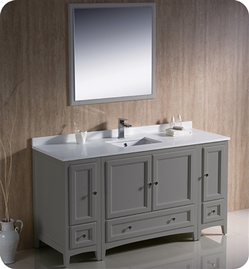 Fresca Oxford 60" Gray Traditional Bathroom Vanity with 2 Side Cabinets