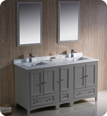 Fresca Oxford 60" Gray Traditional Double Sink Bathroom Vanity with Side Cabinet