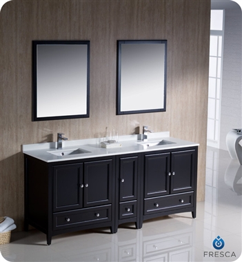 Fresca Oxford 72" Traditional Double Sink Bathroom Vanity with Side Cabinet in Espresso