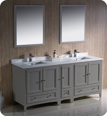 Fresca Oxford 72" Gray Traditional Double Sink Bathroom Vanity with Side Cabinet