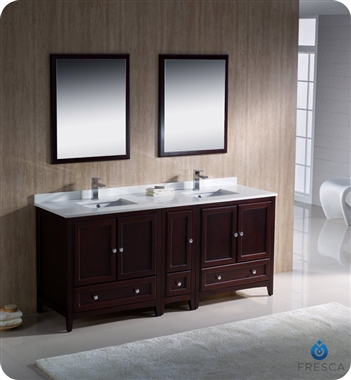 Fresca Oxford 72" Mahogany Traditional Double Sink Bathroom Vanity